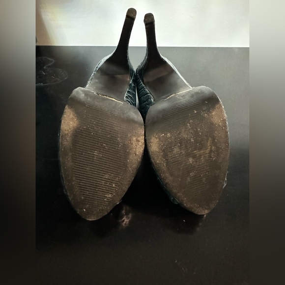 Teal Crocodile Pattern Platform Open Toe Heels - Picture 4 of 5